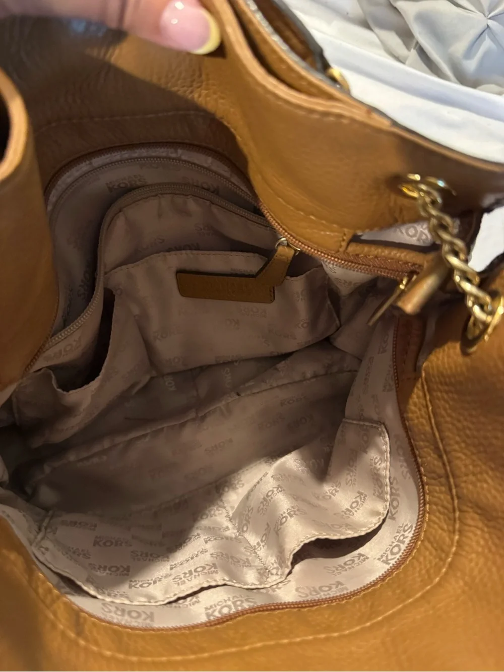 Michael Kors Cognac Leather Shoulder Hobo with Tassel Charm